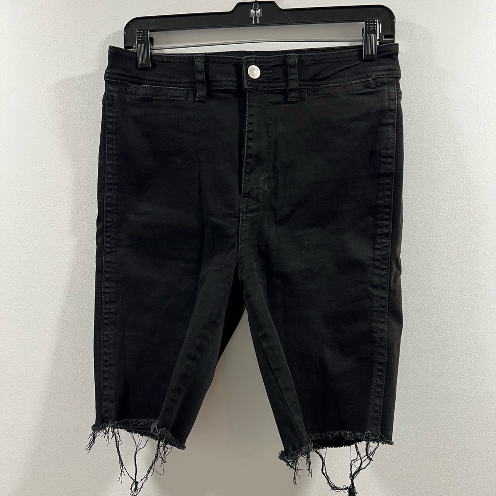 Free People Black Distressed Frayed Hem Denim Shorts